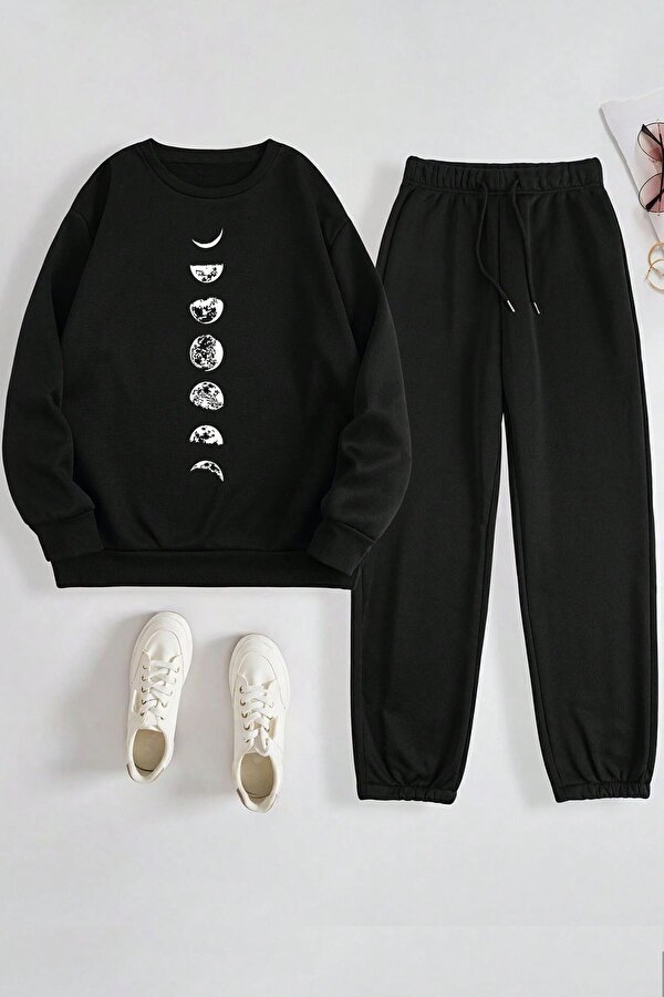 uyguntarz Unisex Astronomi Baskılı Bisiklet Yaka Eşofman Takımı