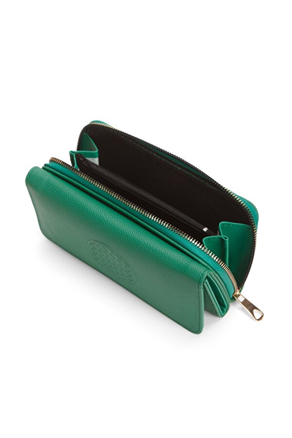 Adelina Bags Yaşam Çiçeği Baskılı Şans Cüzdanı Kağıt Bozuk Para ve Kartlık Bölmeli Yeşil Kadın Cüzdan