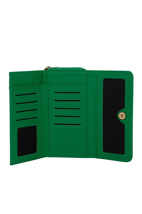 Adelina Bags Yaşam Çiçeği Baskılı Şans Cüzdanı Kağıt Bozuk Para ve Kartlık Bölmeli Yeşil Kadın Cüzdan