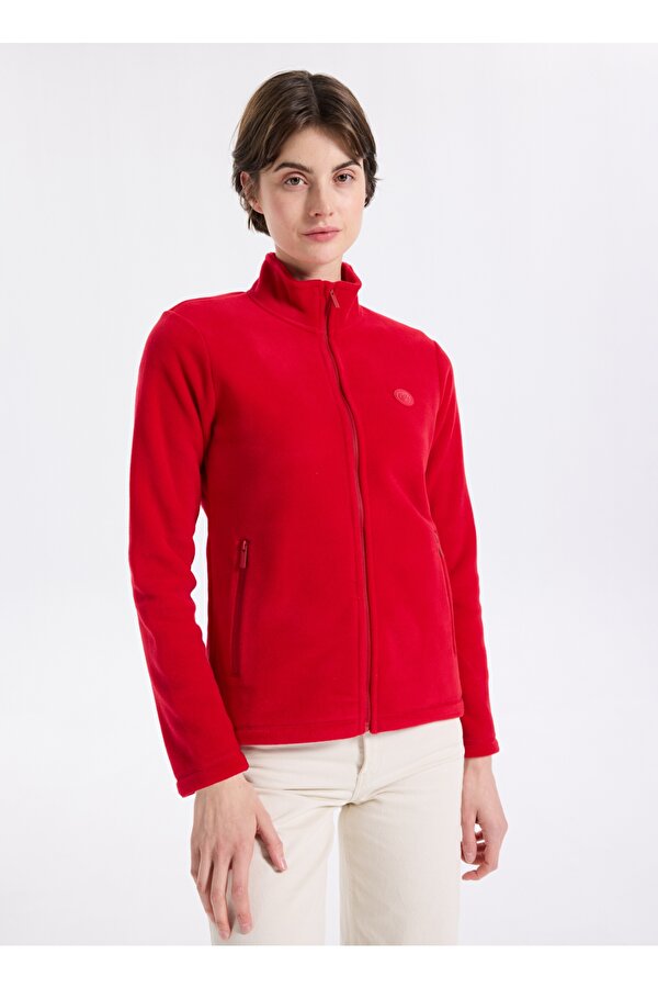 Discovery Expedition D5WL-SWT3303 Kırmızı Dik Yaka Basic Düz Kadın Polar Sweatshırt