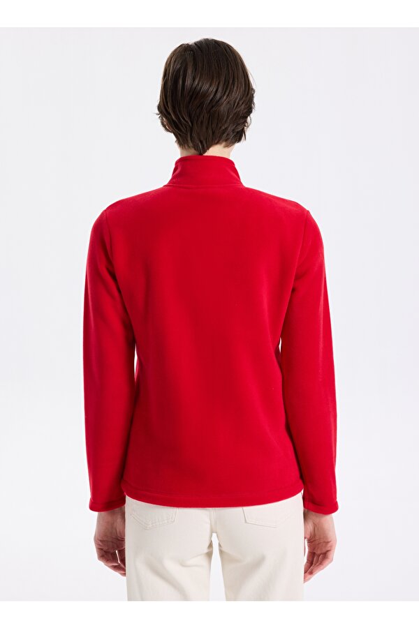 Discovery Expedition D5WL-SWT3303 Kırmızı Dik Yaka Basic Düz Kadın Polar Sweatshırt