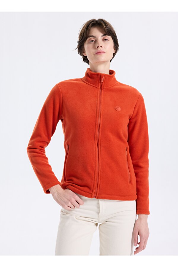 Discovery Expedition D5WL-SWT3303 Kiremit Dik Yaka Basic Düz Kadın Polar Sweatshırt