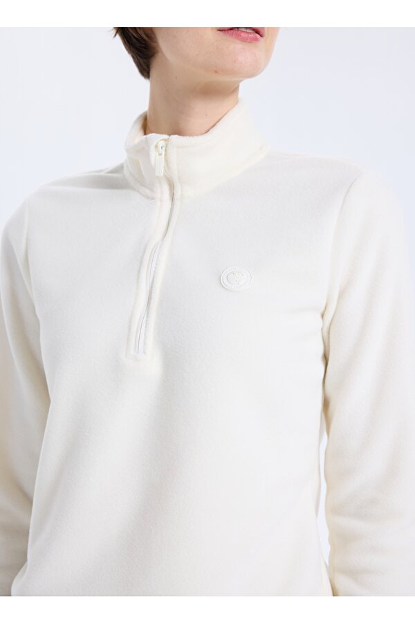 Discovery Expedition D5WL-SWT3302 Beyaz Fermuarlı Yaka Basic Düz Kadın Polar Sweatshırt