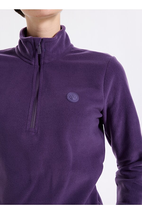 Discovery Expedition D5WL-SWT3302 Mor Fermuarlı Yaka Basic Düz Kadın Polar Sweatshırt