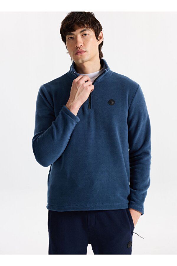 Discovery Expedition D5WM-SWT3300 İndigo Fermuarlı Yaka Basic Düz Erkek Polar Sweatshırt