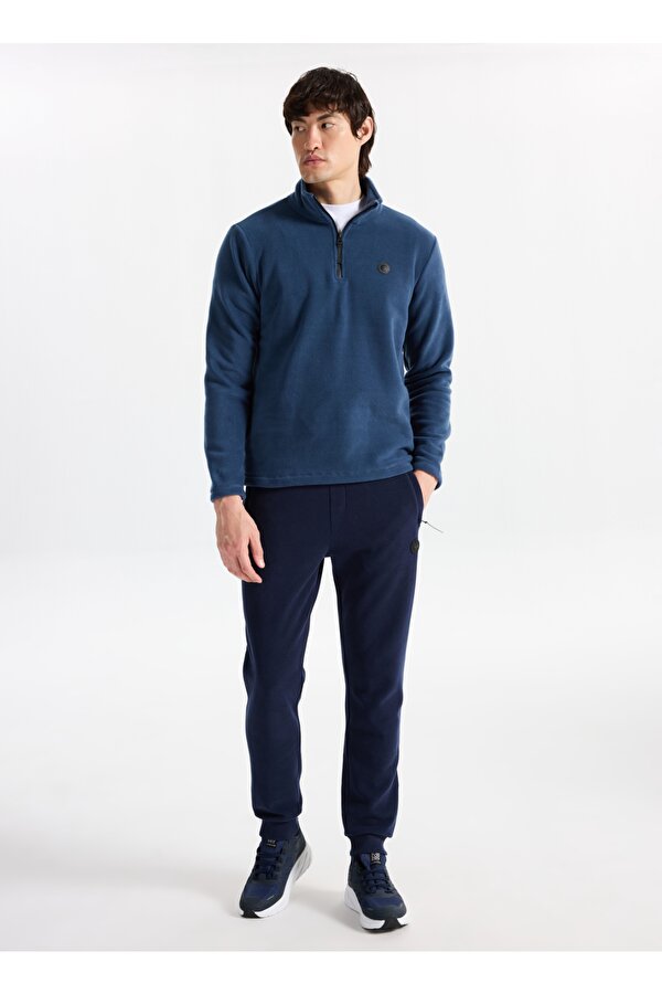 Discovery Expedition D5WM-SWT3300 İndigo Fermuarlı Yaka Basic Düz Erkek Polar Sweatshırt