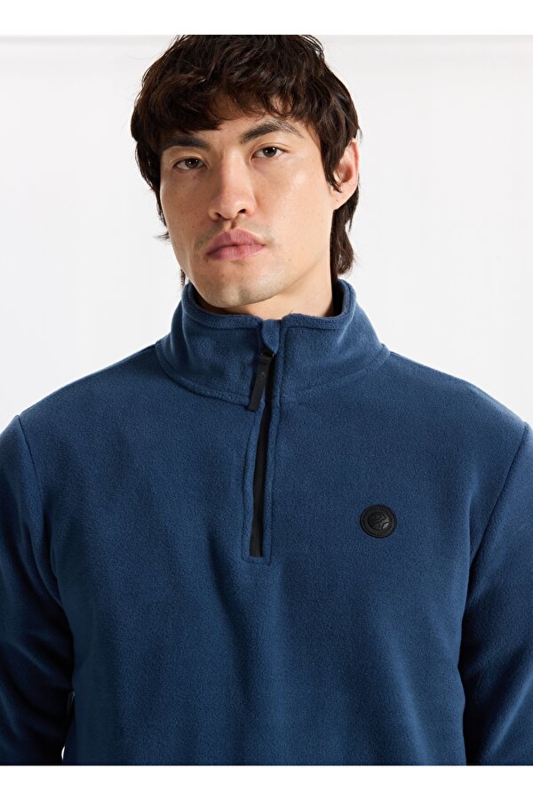 Discovery Expedition D5WM-SWT3300 İndigo Fermuarlı Yaka Basic Düz Erkek Polar Sweatshırt