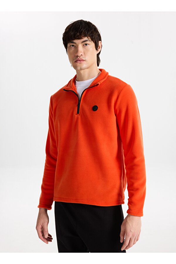 Discovery Expedition D5WM-SWT3300 Turuncu Fermuarlı Yaka Basic Düz Erkek Polar Sweatshırt