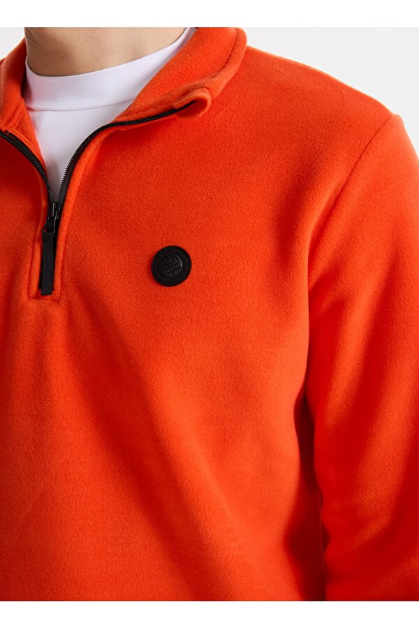 Discovery Expedition D5WM-SWT3300 Turuncu Fermuarlı Yaka Basic Düz Erkek Polar Sweatshırt