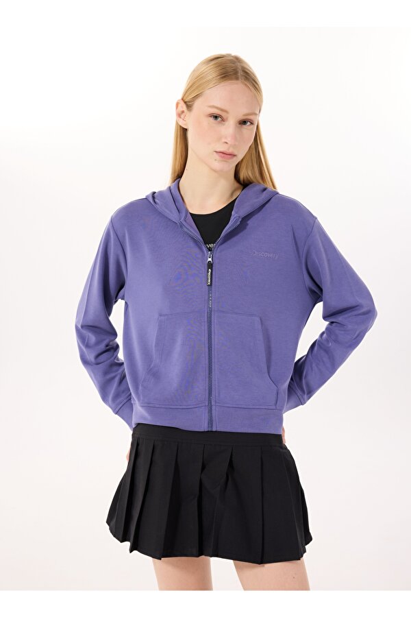 Discovery Expedition D5SL-SWT3538 Mor Kapüşon Yaka Relaxed Düz Kadın Sweatmont
