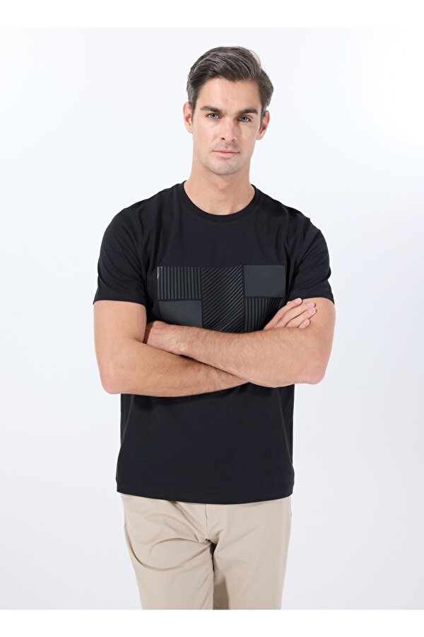 Fabrika Bisiklet Yaka Baskılı Siyah Erkek T-Shirt F5SM-TST 2076