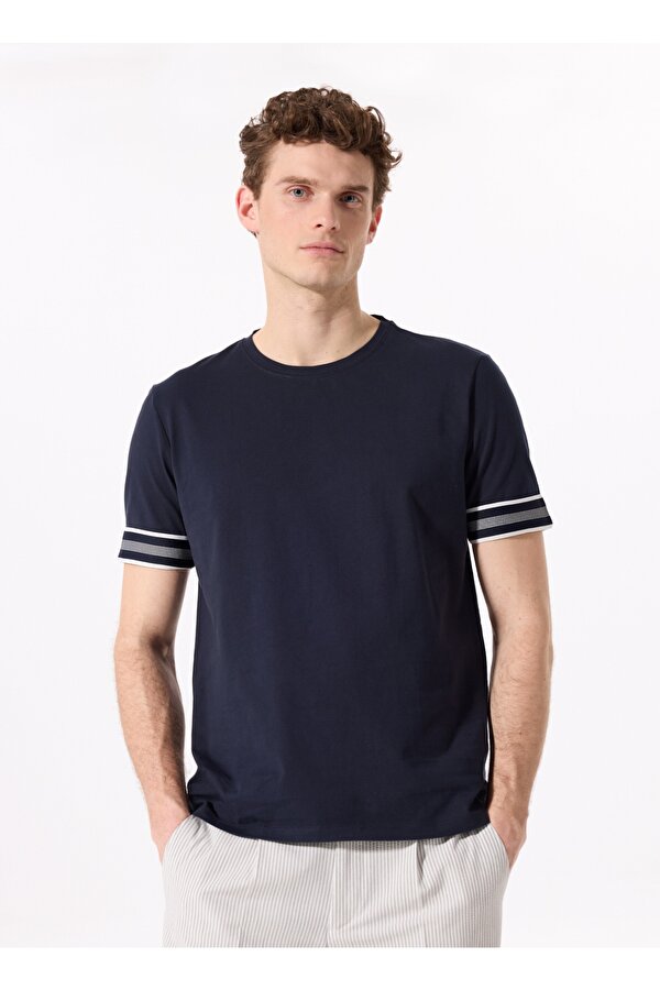 Fabrika Bisiklet Yaka Düz Lacivert Erkek T-Shirt F5SM-TST 2738