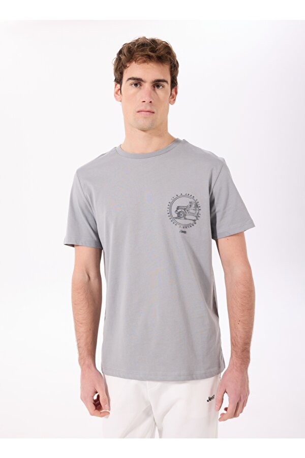 Jeep Bisiklet Yaka Baskılı Gri Erkek T-Shirt J5SM-TST7393