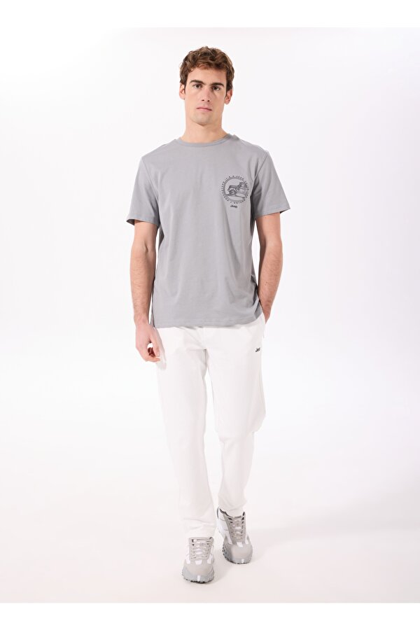 Jeep Bisiklet Yaka Baskılı Gri Erkek T-Shirt J5SM-TST7393