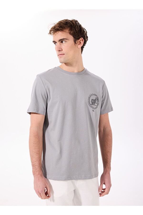 Jeep Bisiklet Yaka Baskılı Gri Erkek T-Shirt J5SM-TST7393