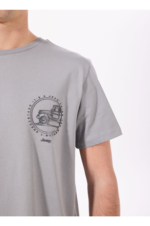 Jeep Bisiklet Yaka Baskılı Gri Erkek T-Shirt J5SM-TST7393