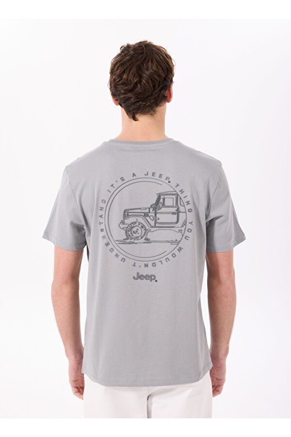 Jeep Bisiklet Yaka Baskılı Gri Erkek T-Shirt J5SM-TST7393