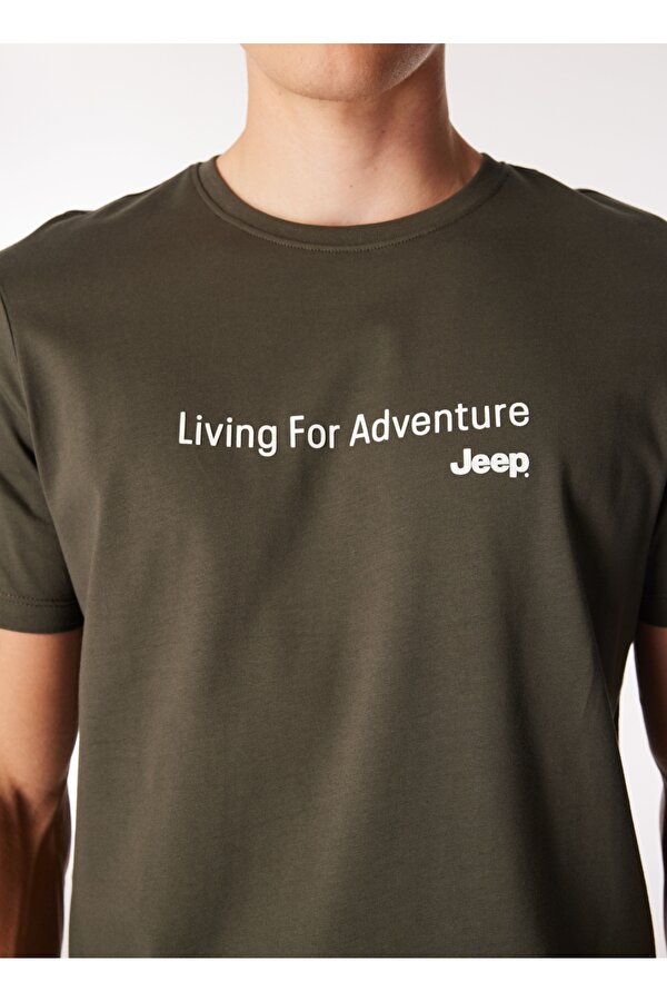 Jeep Bisiklet Yaka Baskılı Haki Erkek T-Shirt J4WM-TST7214