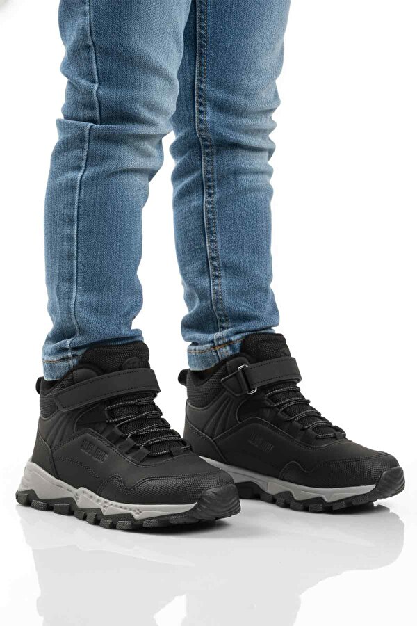 Cool Siyah Gri  Cırtlı Kaymaz Taban Erkek Çocuk Outdoor Bot Doruk F