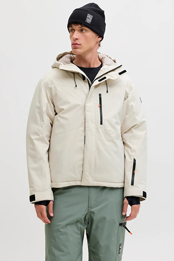 Jack & Jones Erkek Jjalpes Kapüşonlu Su ve Rüzgar Geçirmez Mont 12284649 Taş