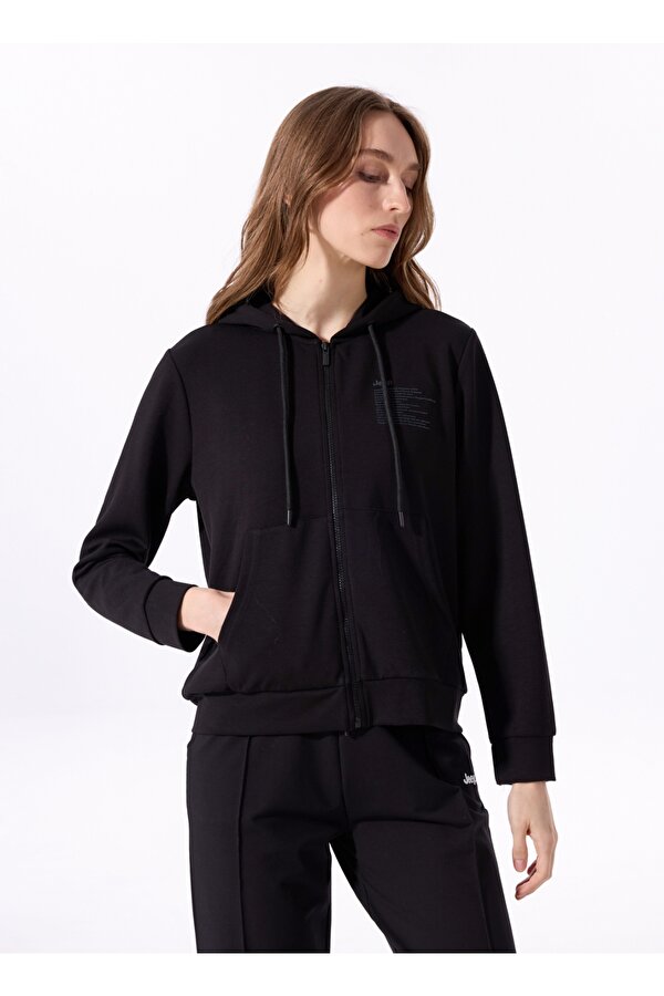 Siyah Kadın Kapüşonlu Relaxed Baskılı Sweatmont J4SL-SWT7019
