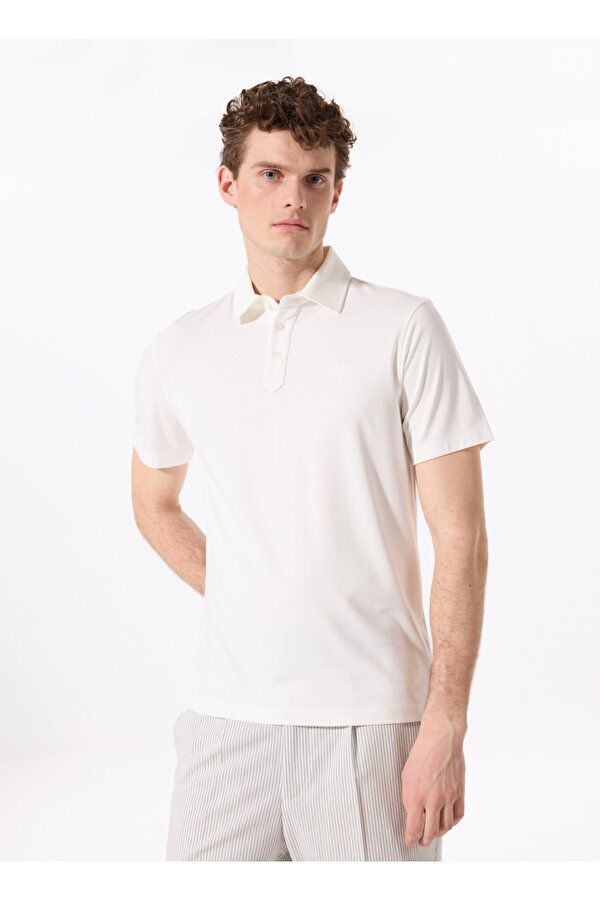 Ekru Erkek Basic Rayon Karışımlı Polo T-Shirt F5SM-TST 2040