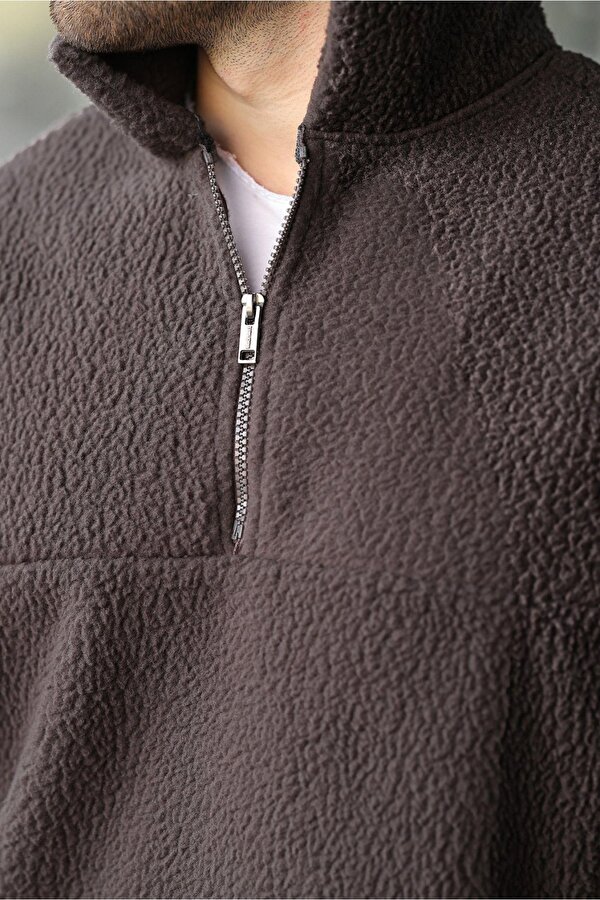 Madmext Füme Yarım Fermuarlı Dik Yaka Polar Sweatshirt E7165