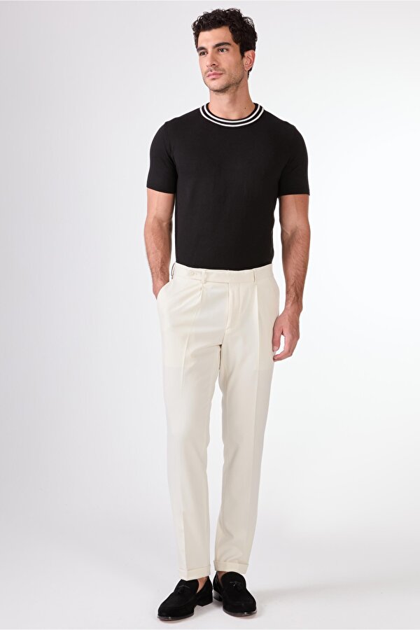 Dufy Bej Erkek Slim Fit Düz Pileli Pantolon