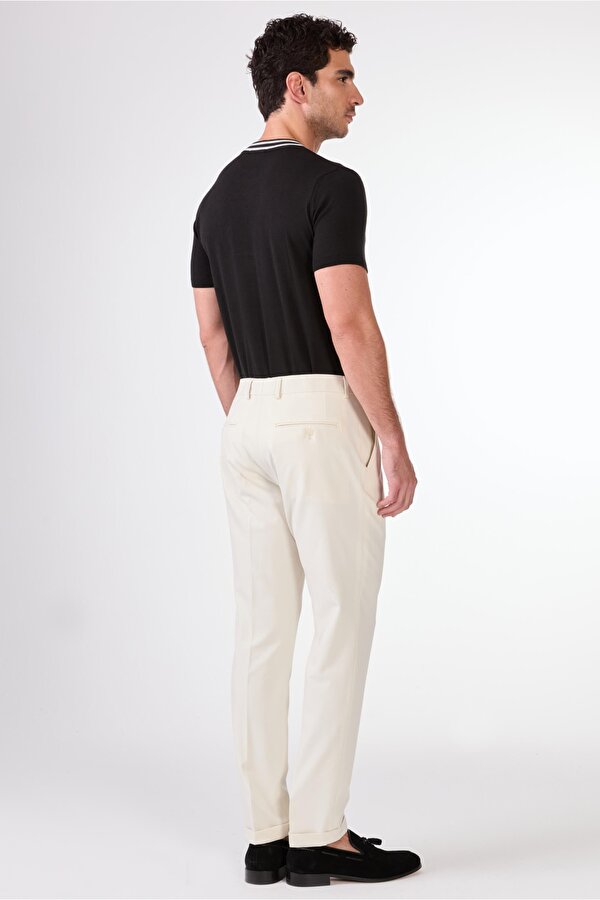 Dufy Bej Erkek Slim Fit Düz Pileli Pantolon