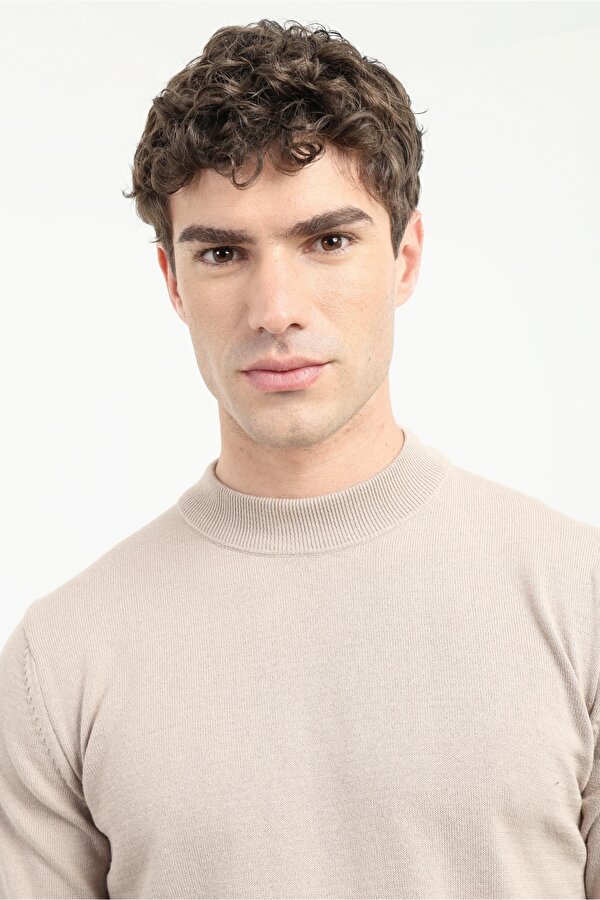 Dufy Bej Yarım Balıkçı Düz Erkek Regular Fit Triko