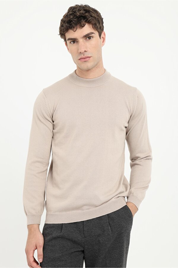 Dufy Bej Yarım Balıkçı Düz Erkek Regular Fit Triko