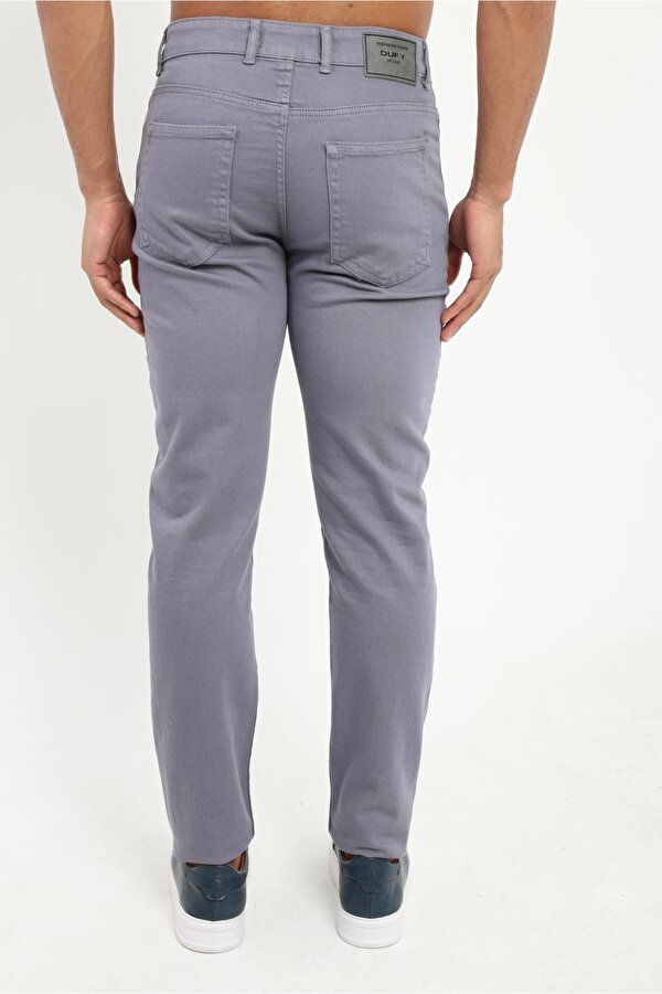 Dufy Gri 5 Cep Düz Renk Slim Fit Erkek Pantolon