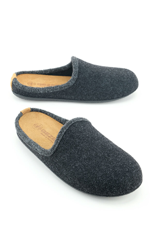 GEZER Erkek Kışlık İç Taban Çıkarılabilir Fusbetli Hakiki Deri PVC Alt Taban Keçe Ev Bahçe Terlik