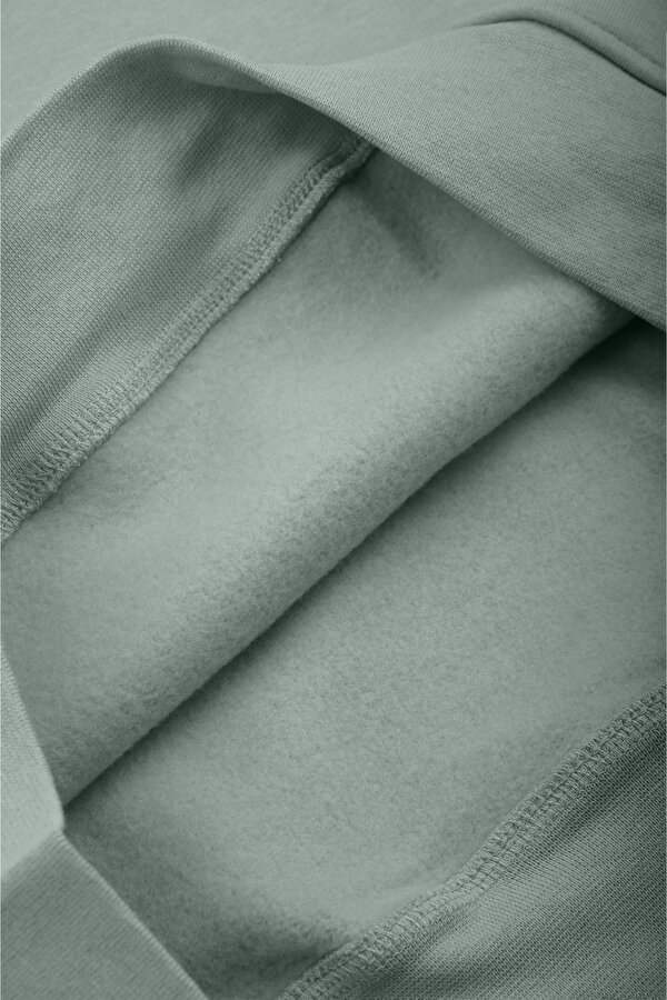 Deep Sea DeepSEA Erkek Mint Yeşili Relax Fit İçi Polarlı %100 Pamuk Yarım Fermuarlı Dik Yaka Sweatshirt 2600760