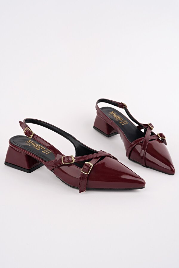 Muggo LUMİNA Sivri Burun Arkası Açık Kemer Detaylı İki Bantlı Kadın Kısa Topuklu Ayakkabı