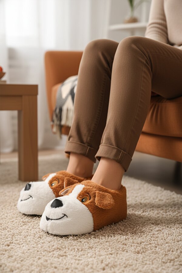 Ayakmod Açık Kahve Köpek Desenli Unisex Panduf 26K001