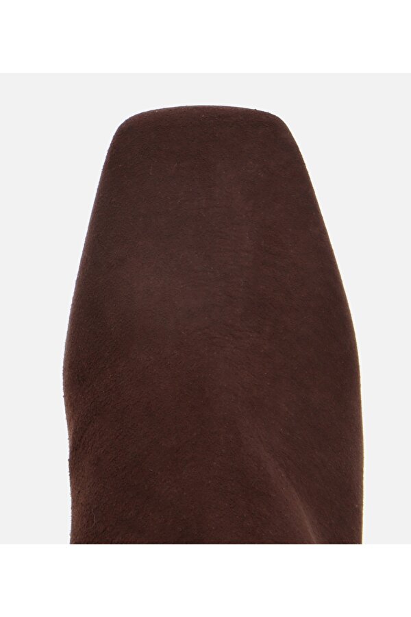 Hotiç Kadın Süet Deri Kahverengi Tokalı Kare Uçlu Bilekte Topuklu Bot