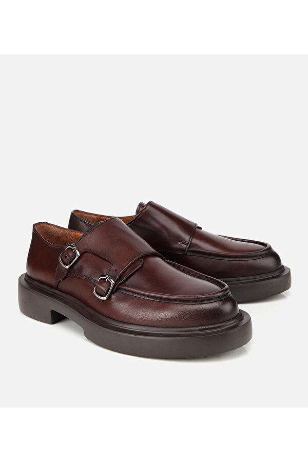 Hotiç Erkek Deri Kahverengi Metal Tokalı Klasik Loafer
