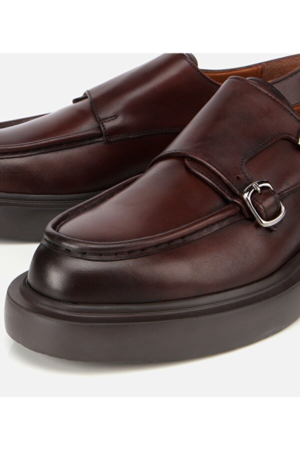 Hotiç Erkek Deri Kahverengi Metal Tokalı Klasik Loafer