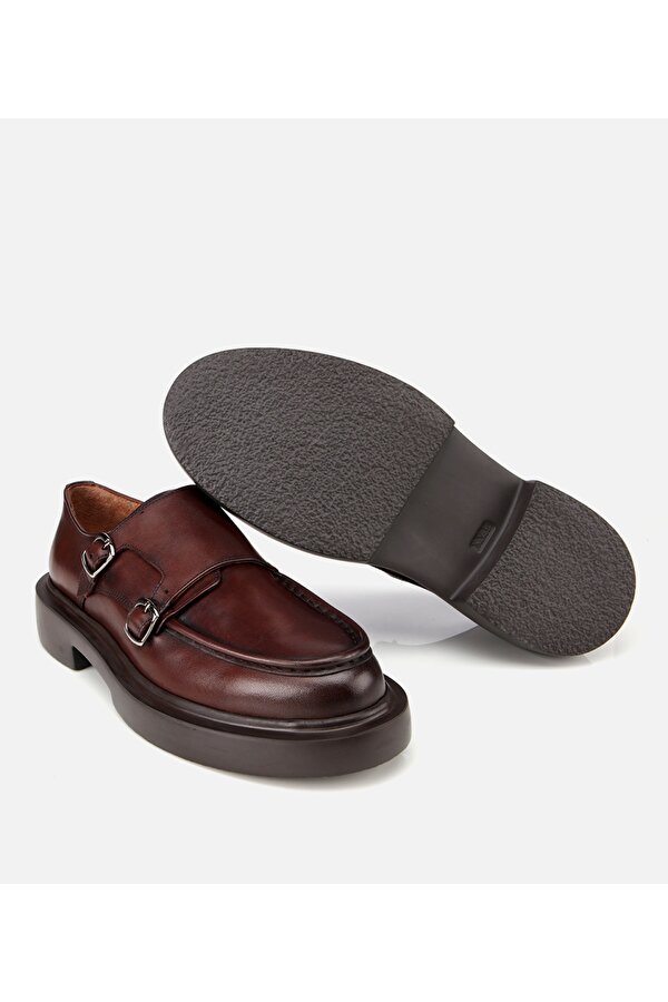 Hotiç Erkek Deri Kahverengi Metal Tokalı Klasik Loafer