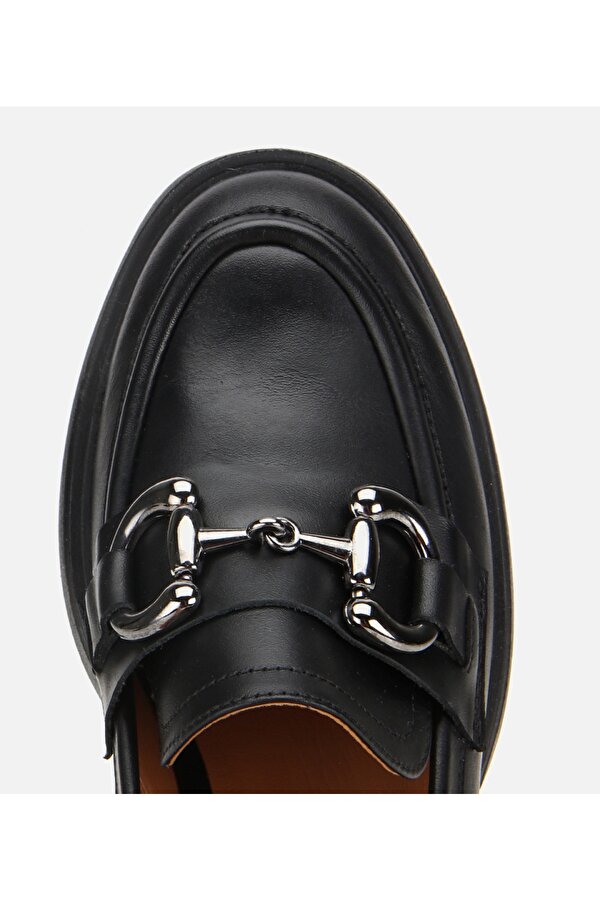 Hotiç Kadın Deri Siyah Tokalı Yüksek Topuklu Klasik Loafer