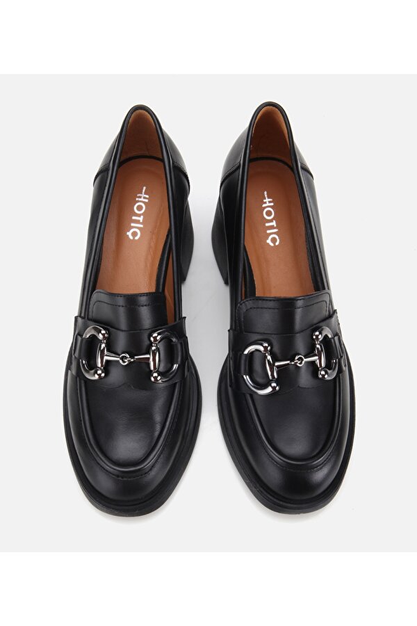 Hotiç Kadın Deri Siyah Tokalı Yüksek Topuklu Klasik Loafer