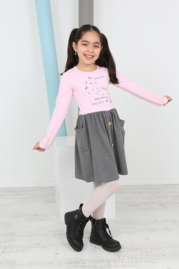 Toontoy Kız Çocuk Beauty Love Baskılı Elbise