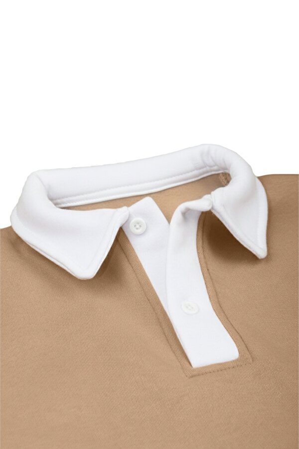 Deep Sea DeepSEA Erkek Camel Relax Fit İçi Polarlı Polo Yaka Sweatshirt – Pamuklu Kalın Sweatshirt 2600762