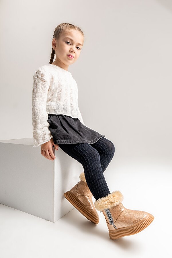 Mnpc Kız Çocuk Platin Simli Suni Deri Kürklü Anatomik Kar Botu