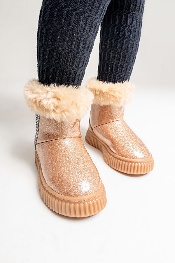 Mnpc Kız Çocuk Platin Simli Suni Deri Kürklü Anatomik Kar Botu