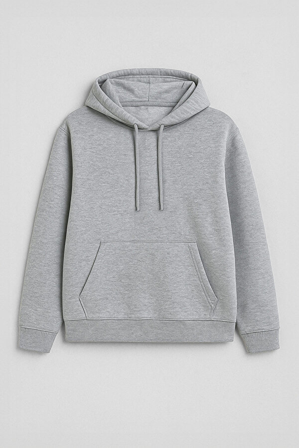 Markapia Woman Kadın Kapüşonlu Cepli İçi Polarlı Gri Sweatshirt