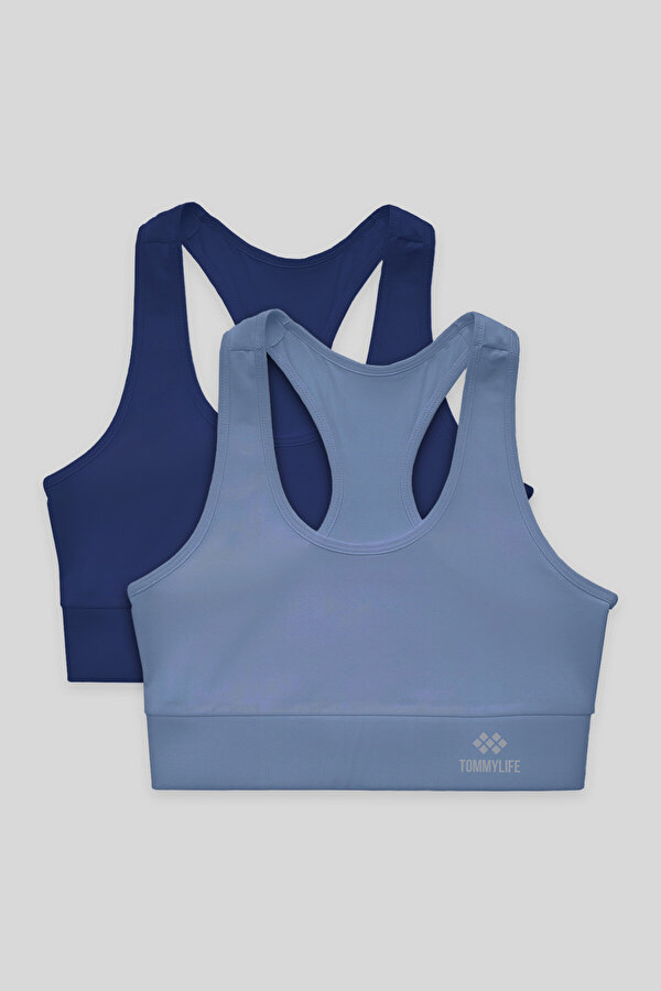 Slim Fit U Yaka 2li Paket İndigo-Petrol Kadın Spor Büstiyer - 97120