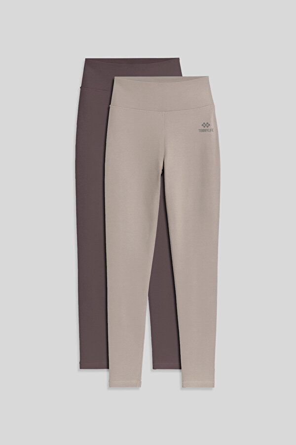 Slim Fit 2li Paket Kahverengi-Koyu Bej Kadın Kapri Tayt - 94011