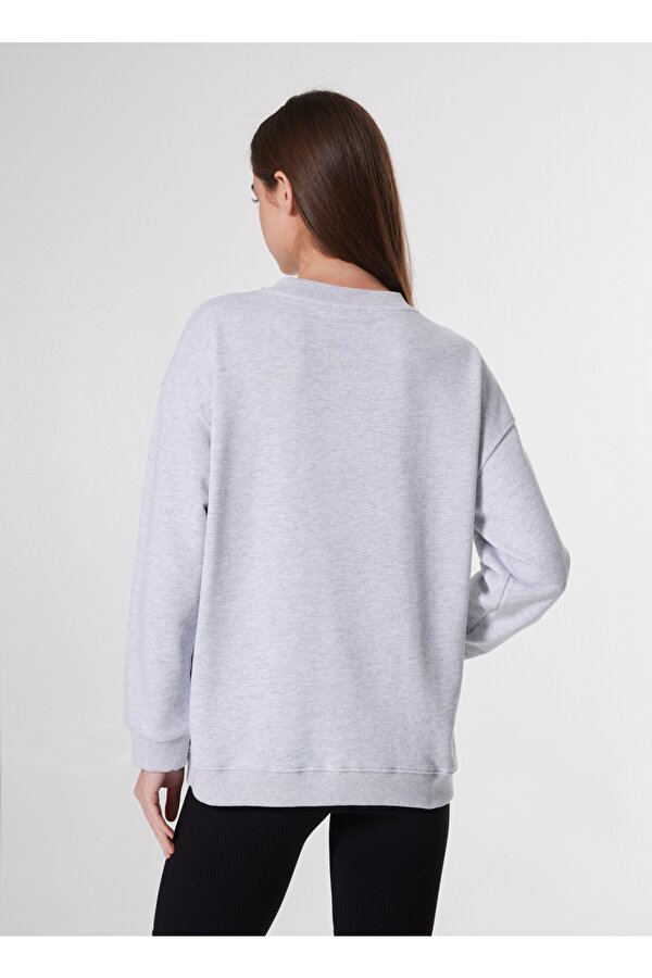 People by Fabrika Bisiklet Yaka Baskılı Gri Melanj Kadın Sweatshırt PBF4WL-SWT5631